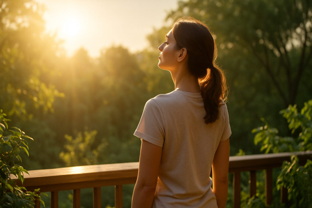 Person standing in morning sunlight to boost vitamin D and metabolism