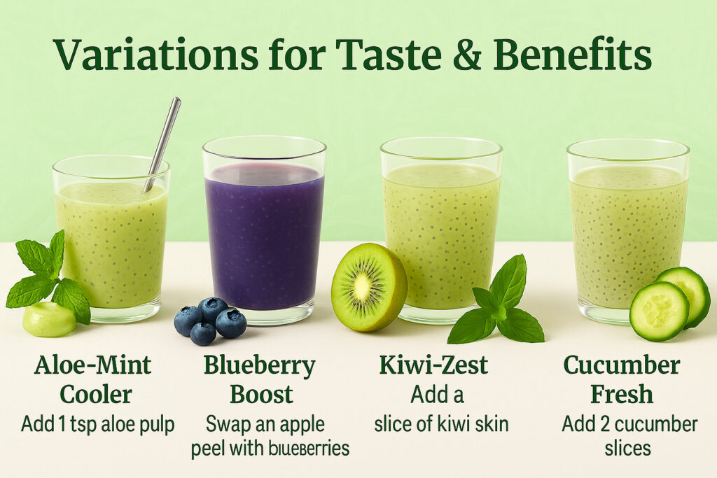 “Metabolism drink variations with aloe, blueberry, kiwi, and cucumber.”