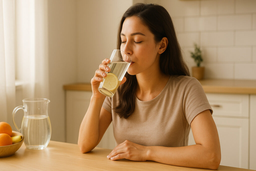 Woman drinking warm lemon water for metabolism boost